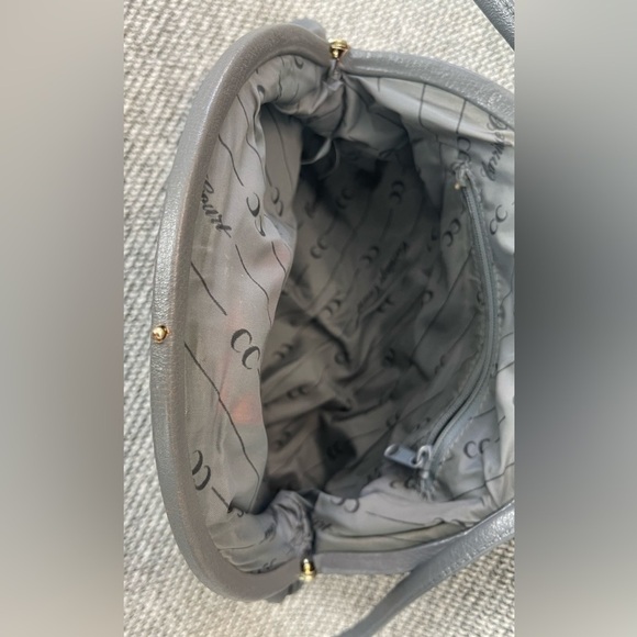 Genuine Leather Elegant Gray Crossbody Bag with Unique Shape and Drawstring - Picture 7 of 16